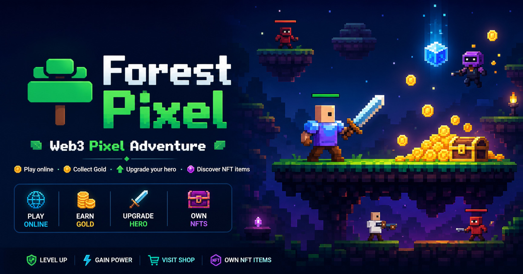 Forest Pixel gameplay com personagem em aventura pixel art